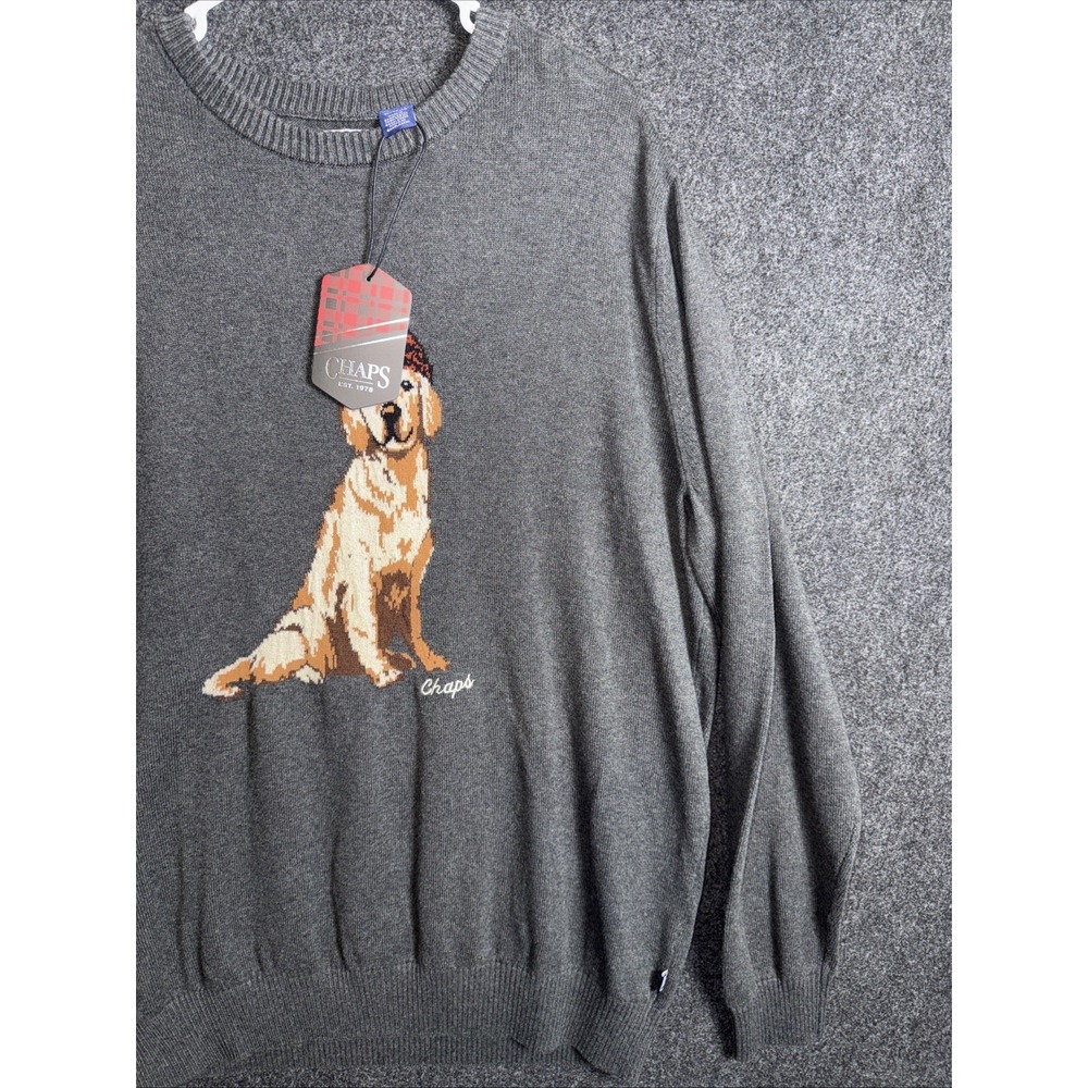 Chaps NWT Gray Golden Retriever Dog Beanie Intarsia Knit Crewneck Sweater XL - Picture 4 of 11